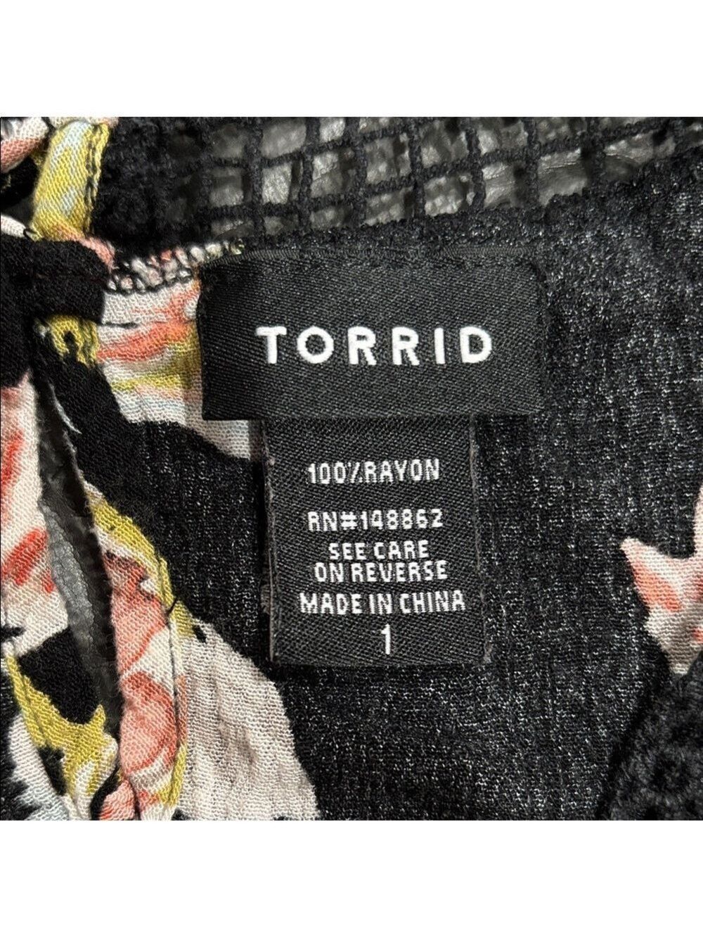 216. Torrid Black Floral Crochet Yoke Tank Top - Picture 3 of 3
